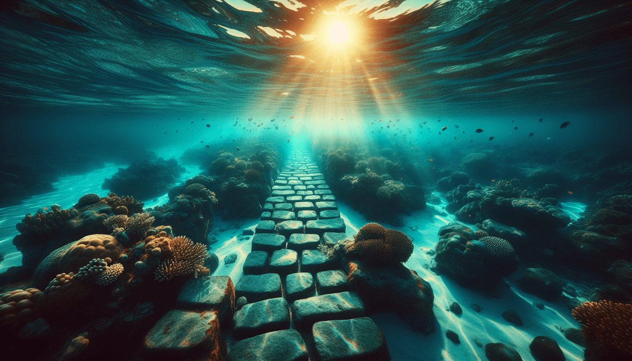 a magical stone pathway under the sea