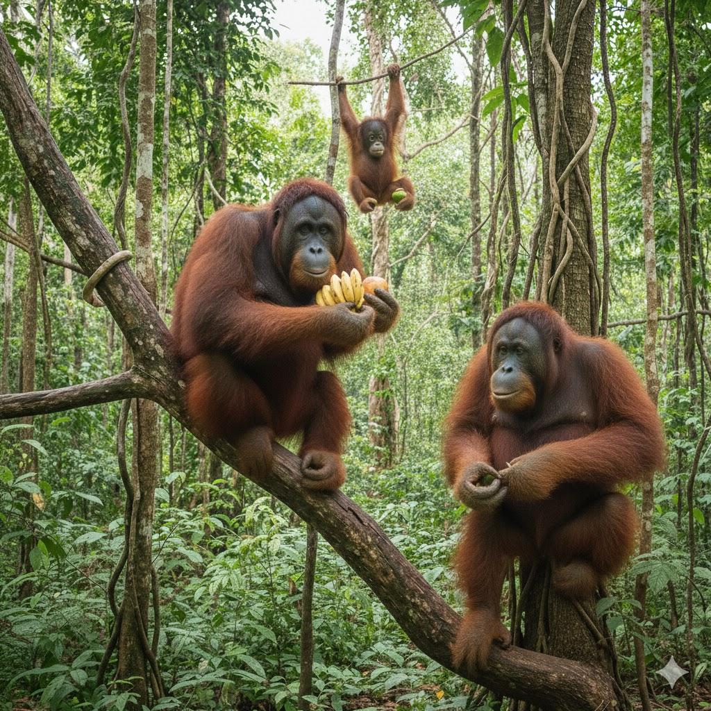 Doğal Ortamında Beslenen Orangutanlar