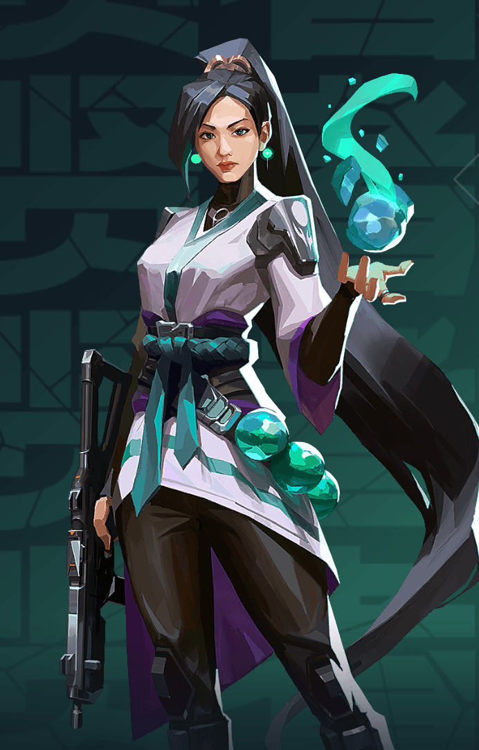 Official promotional image of Sage, a character from the Sentinel class in Valorant.