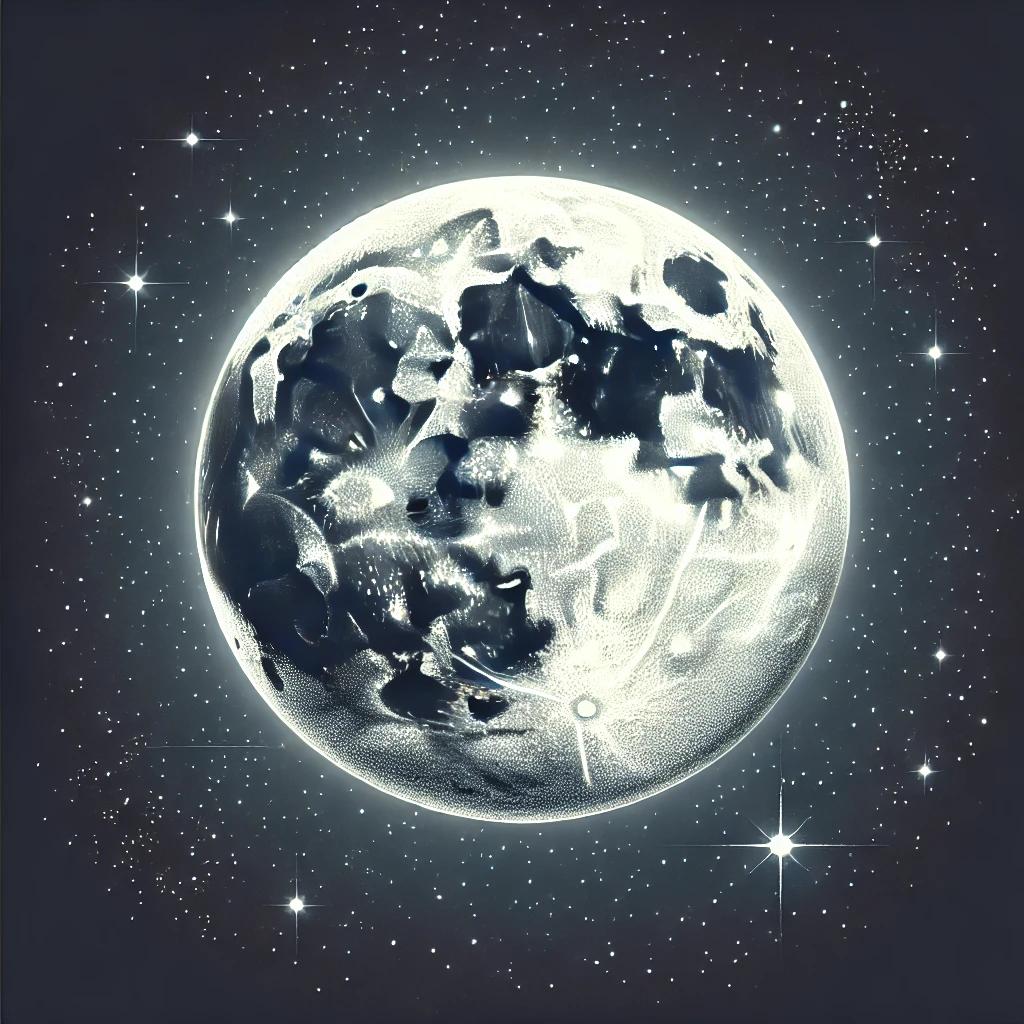 DALL·E 2025-09-08 14.10.54 - A detailed, realistic illustration of the moon in the night sky, glowing softly with craters and surface textures visible. The sky is dark with scatte.webp
