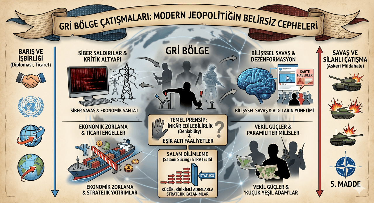 Yapay zeka tarafından oluşturulmuş olan ''Gri Bölge Çatışmaları'' görseli.